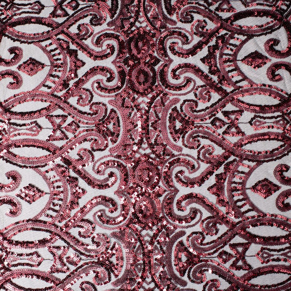 Maroon Sequinned Black Tulle