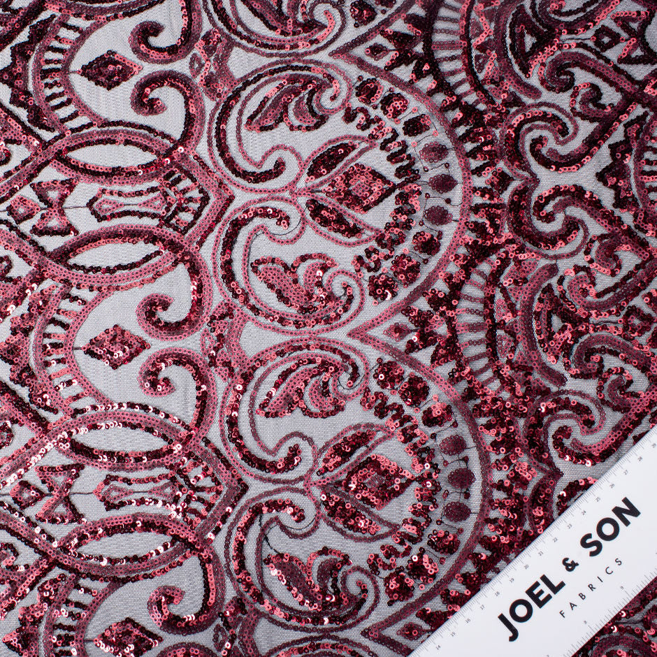 Maroon Sequinned Black Tulle