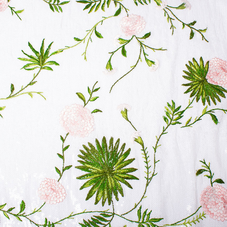 Pretty Floral Embroidered Sequinned Tulle