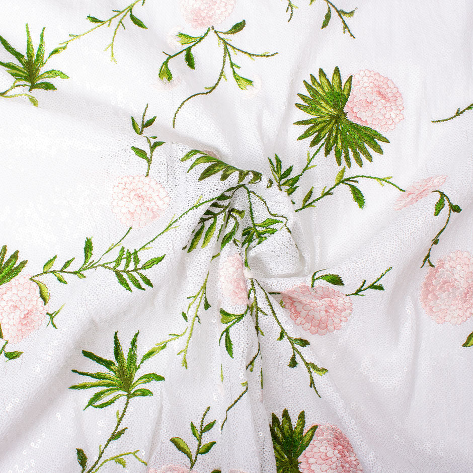 Pretty Floral Embroidered Sequinned Tulle