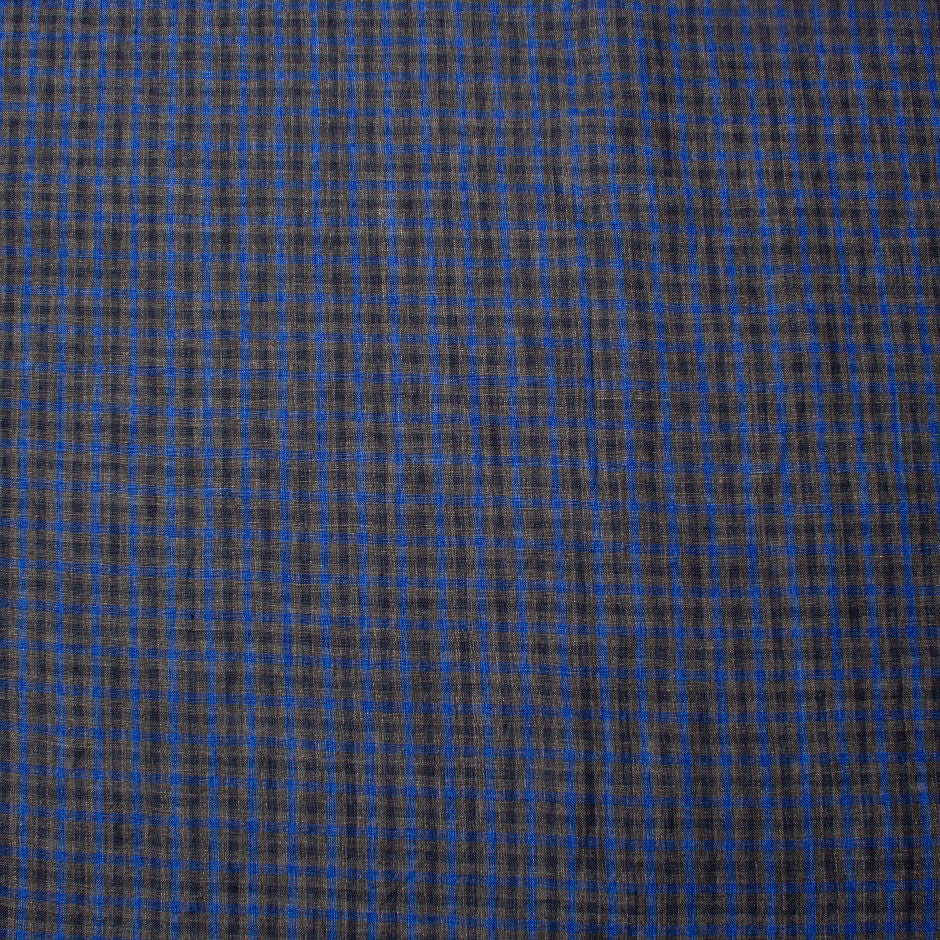 Royal Blue & Mid Grey Checkered Pure Linen