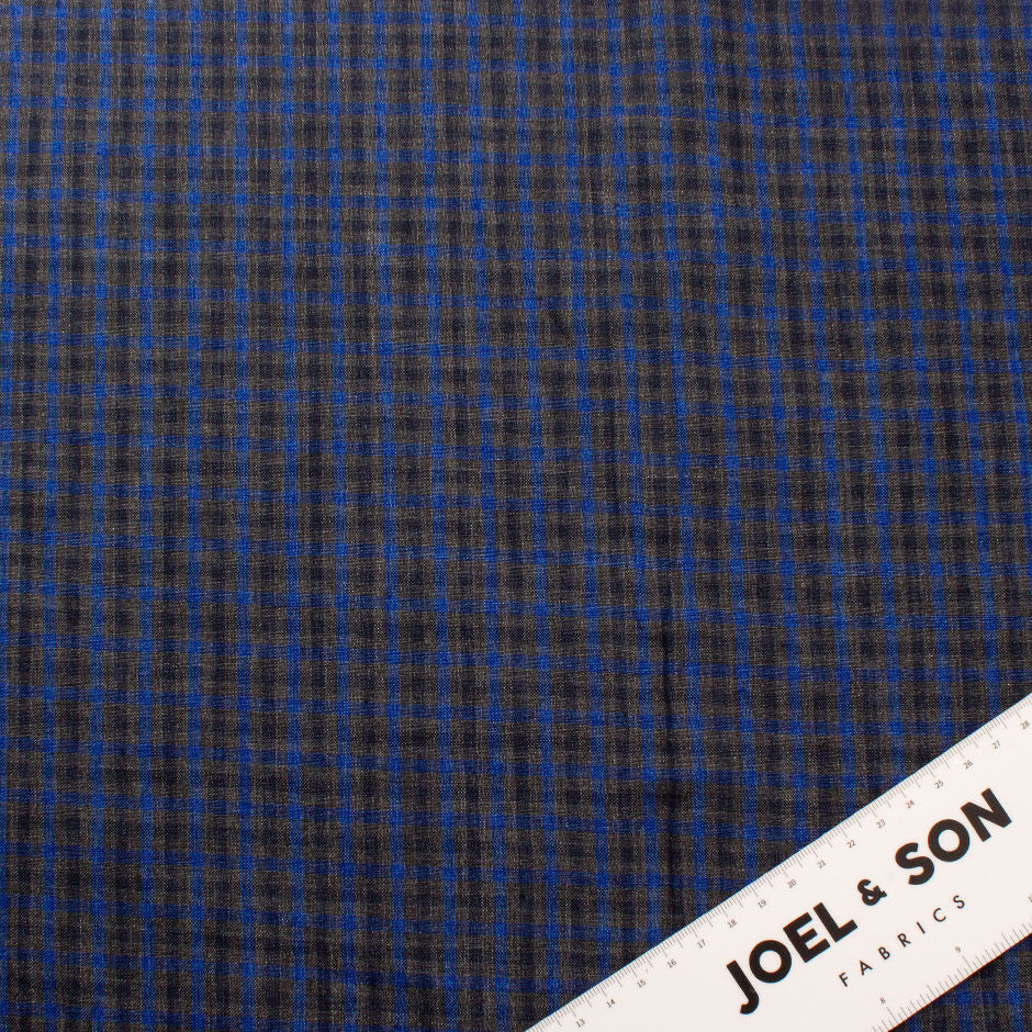 Royal Blue & Mid Grey Checkered Pure Linen