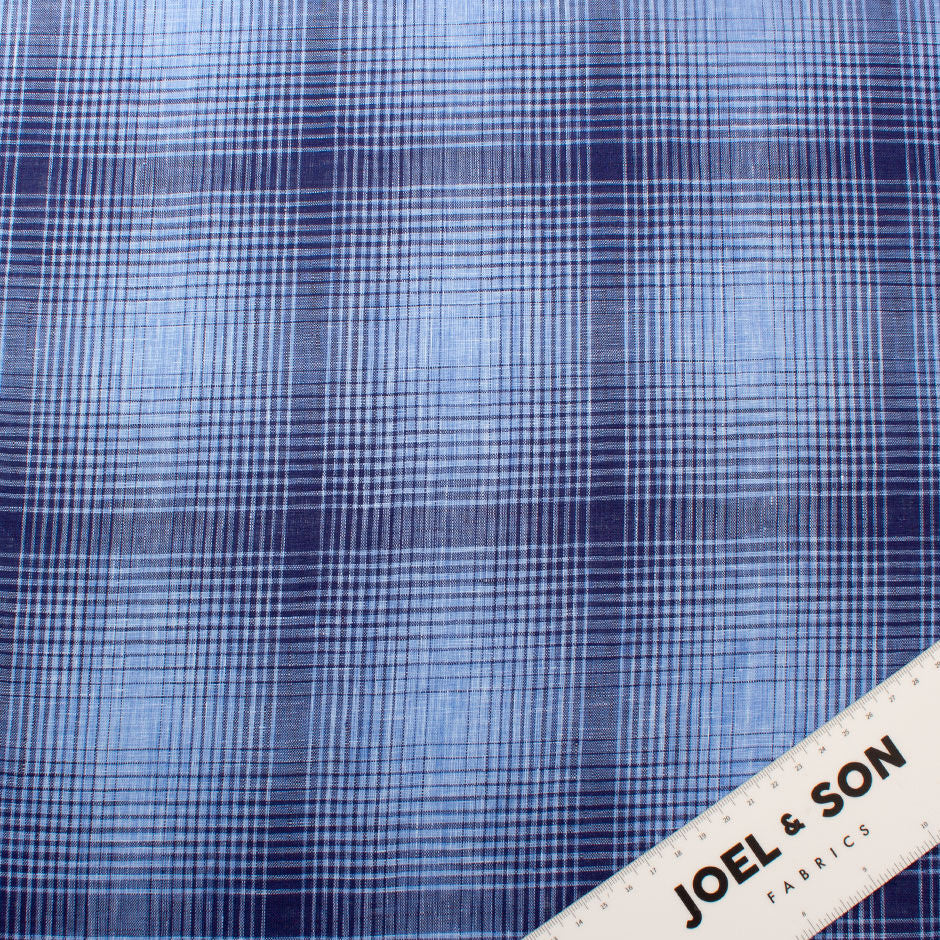 Blue Graduated Checkered Superfine Pure Linen