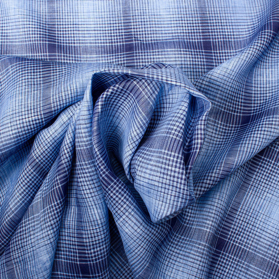 Blue Graduated Checkered Superfine Pure Linen