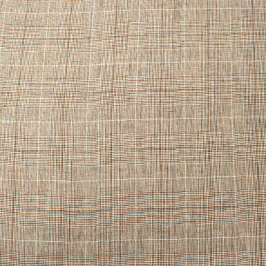 Brown & Ivory Prince of Wales Checkered Pure Linen (A 1.15m Piece)
