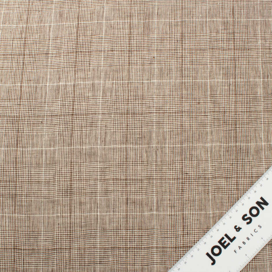 Brown & Ivory Prince of Wales Checkered Pure Linen (A 1.15m Piece)