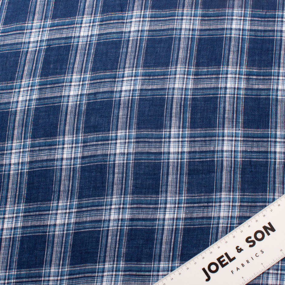 Blue & White Checkered Lightweight Pure Linen