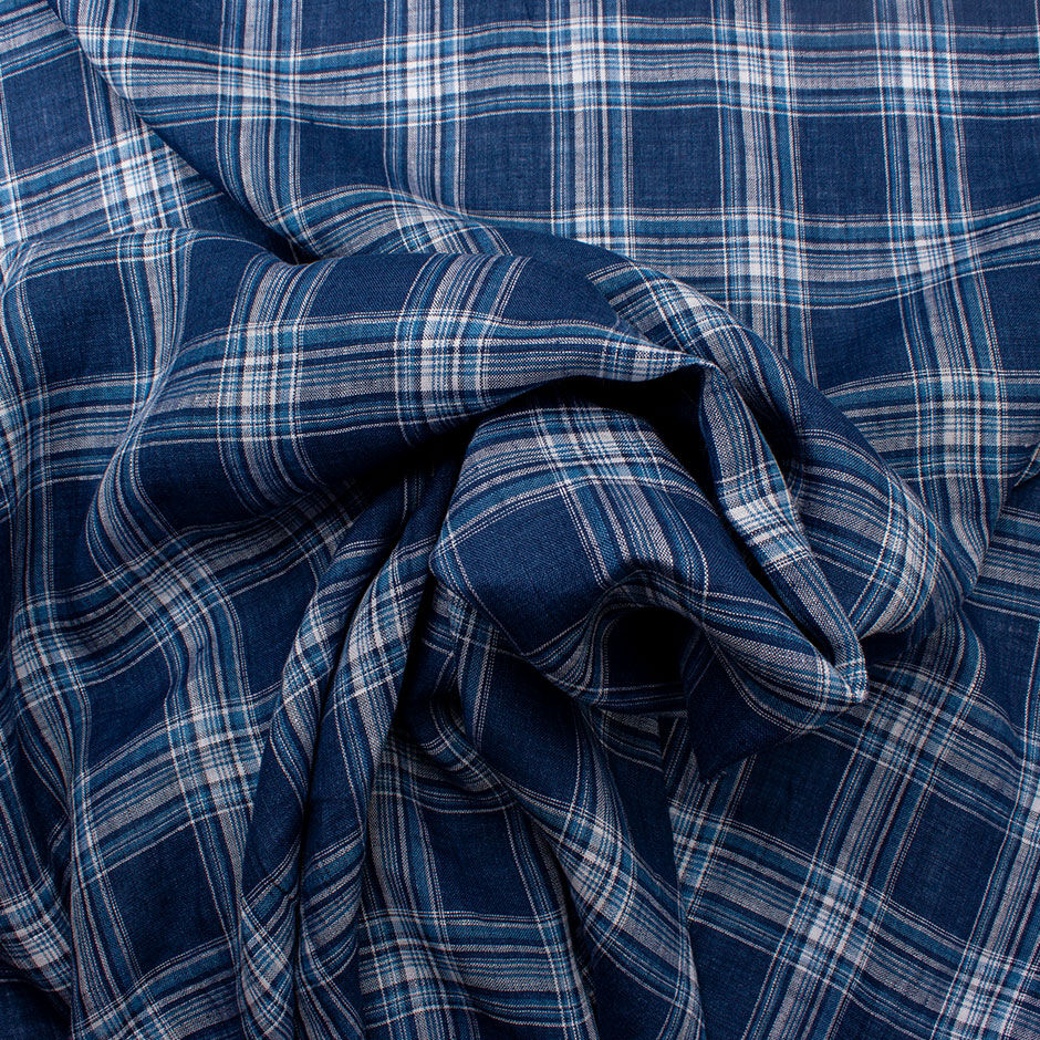 Blue & White Checkered Lightweight Pure Linen