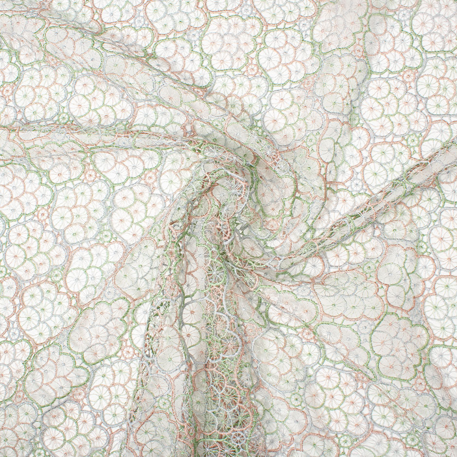 Green & Dusty Pink 'Spider Web' Guipure Lace