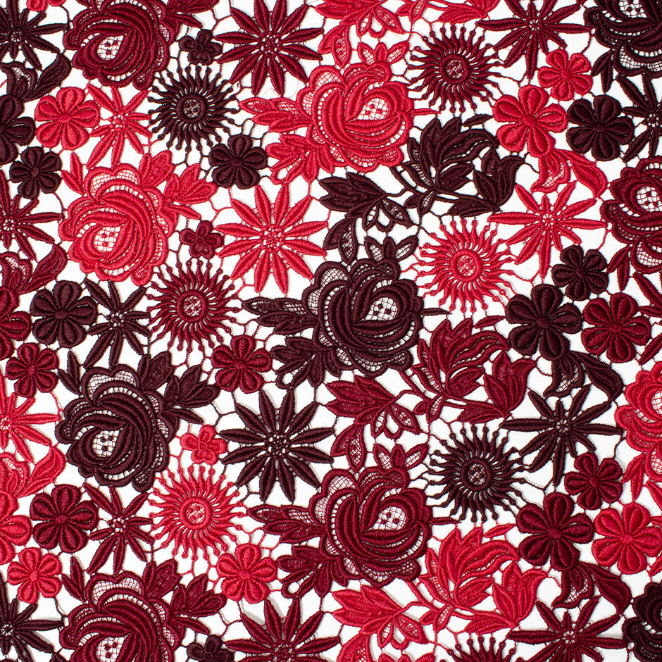 Deep Red & Bordeaux Floral Guipure Lace