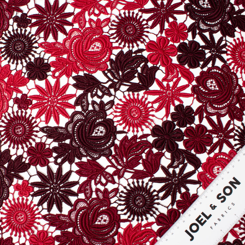 Deep Red & Bordeaux Floral Guipure Lace