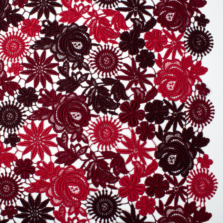 Deep Red & Bordeaux Floral Guipure Lace