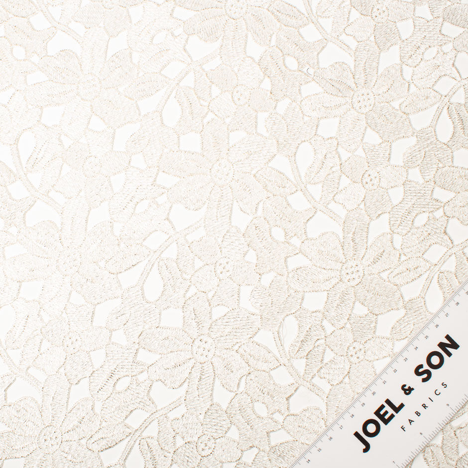 Gold Outlined Ivory Floral Guipure Lace