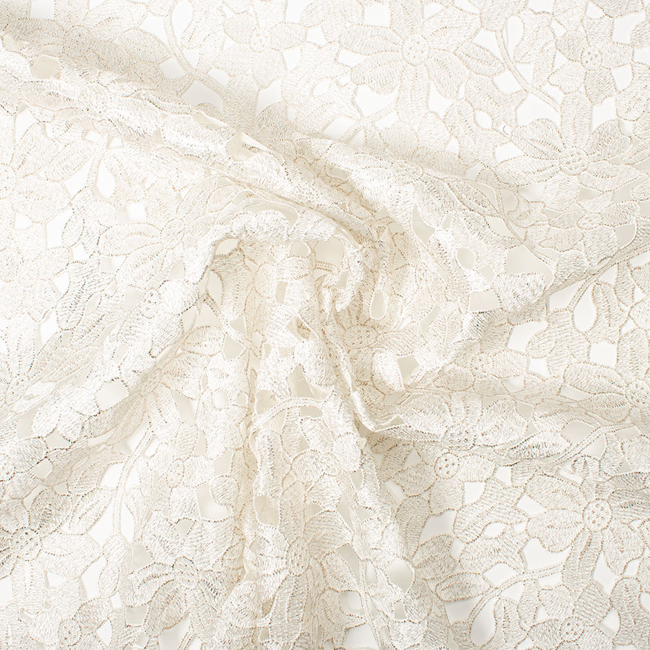 Gold Outlined Ivory Floral Guipure Lace