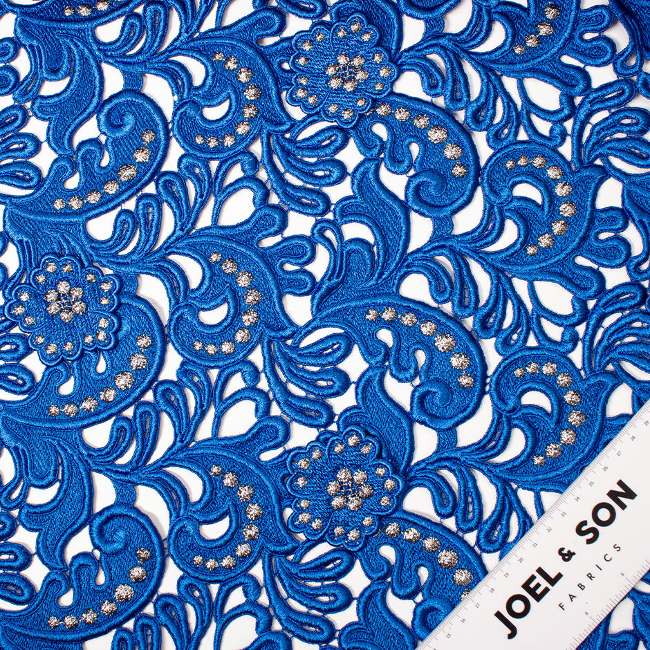 Deep Royal Blue Metallic Guipure Lace