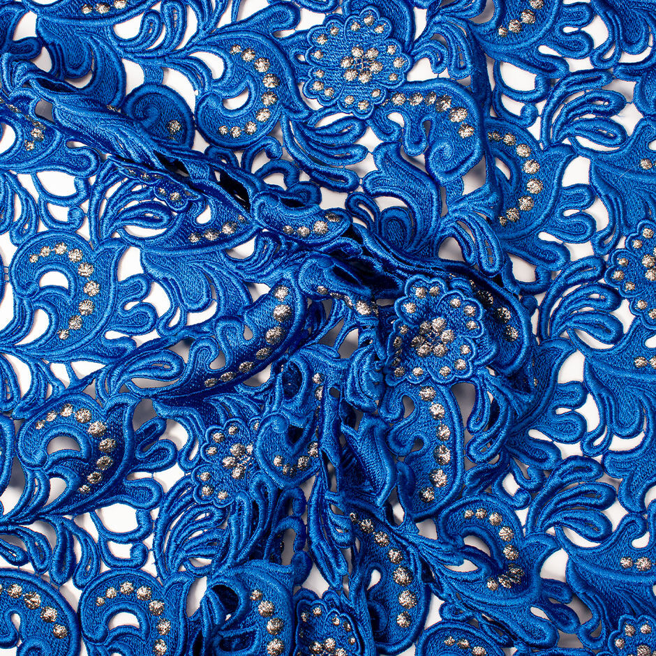 Deep Royal Blue Metallic Guipure Lace