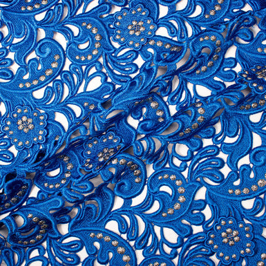 Deep Royal Blue Metallic Guipure Lace