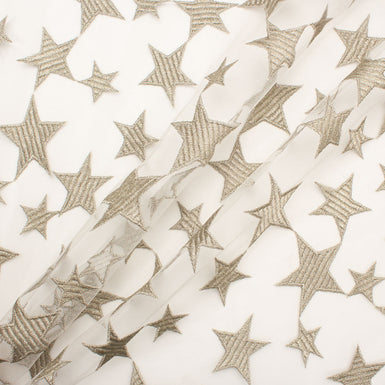 Muted Gold Embroidered Stars Illusion Tulle