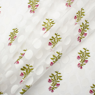 Floral Embroidered & Cream Spot White Tulle