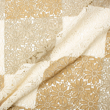 Gold, Beige & Cream Cotton Blend Guipure Lace