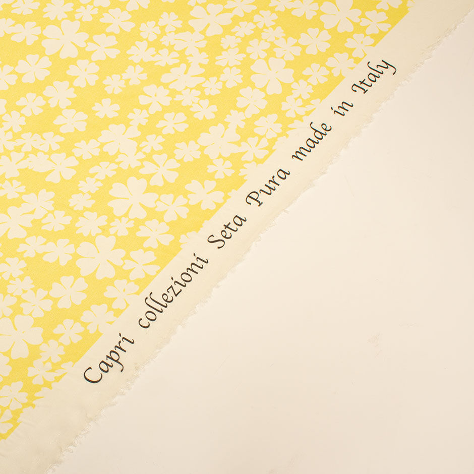 White Floral Canary Yellow Silk Georgette