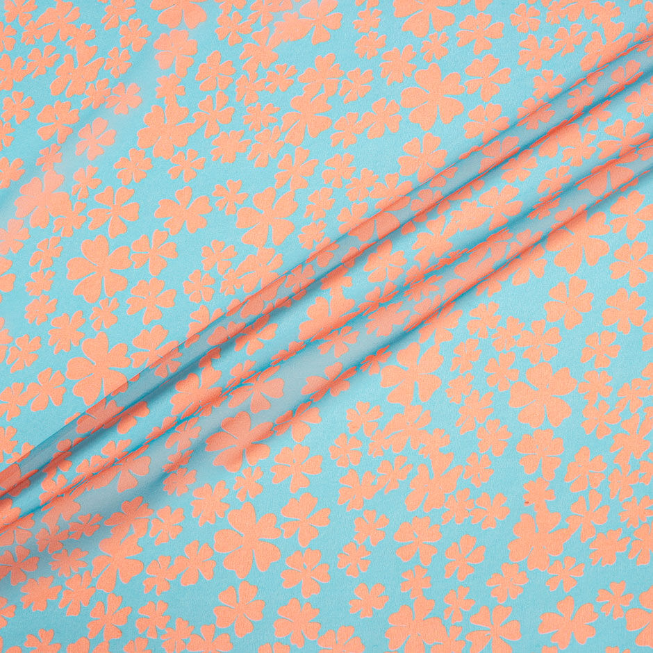 Coral & Sky Blue Floral Silk Georgette