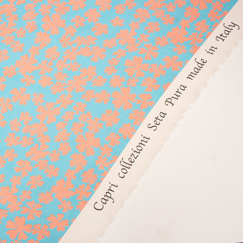 Coral & Sky Blue Floral Silk Georgette