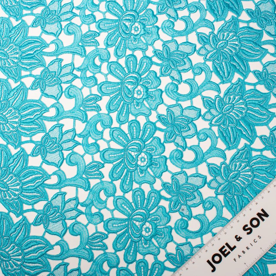 Deep Turquoise Floral Guipure Lace