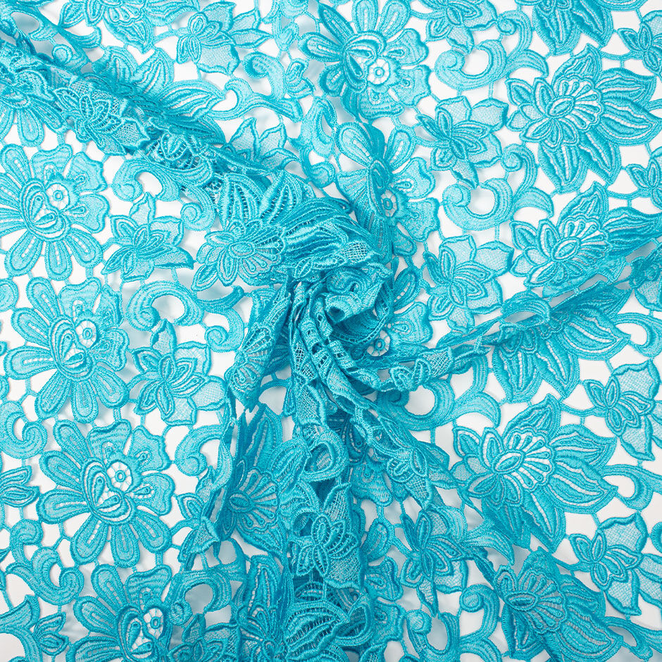 Deep Turquoise Floral Guipure Lace