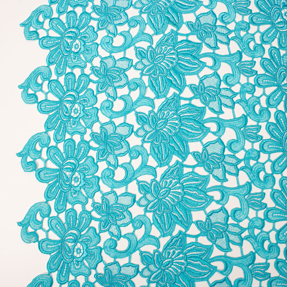 Deep Turquoise Floral Guipure Lace