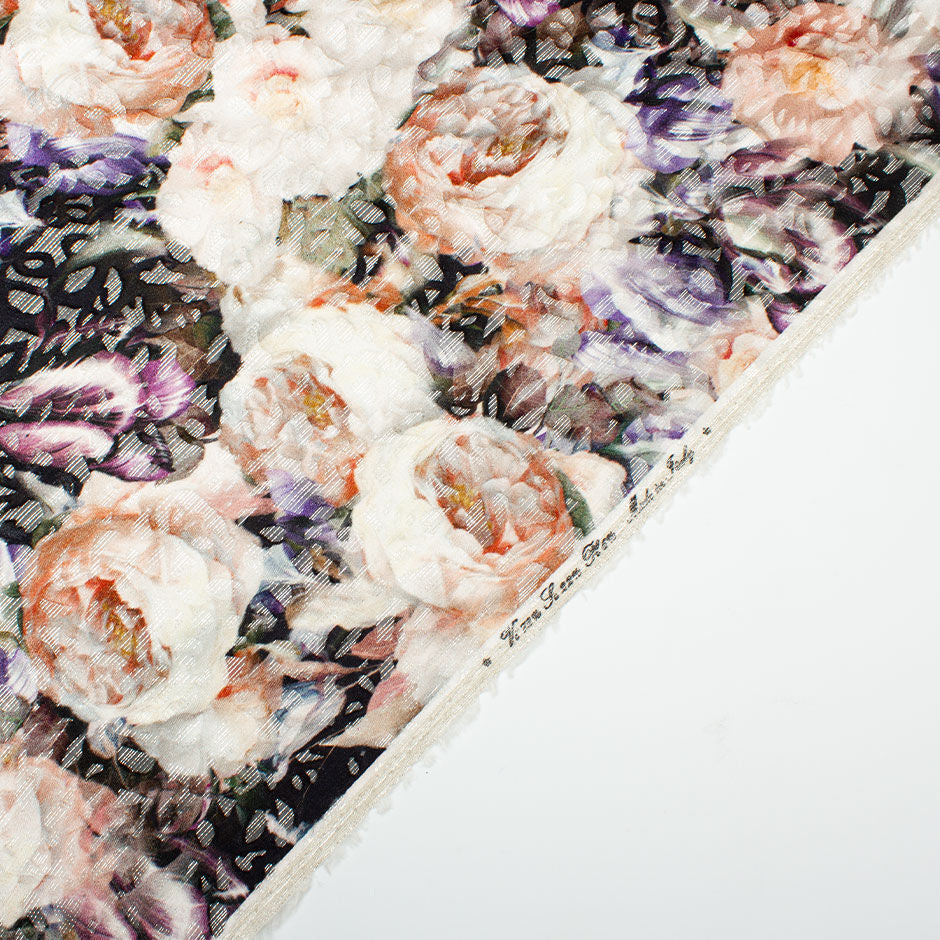 Peach Floral Black Chiffon Devoré Fil Coupé