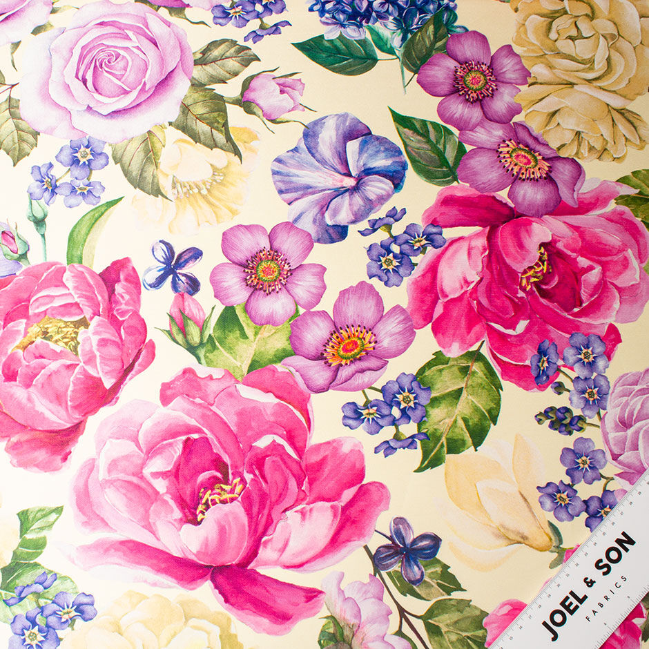 Bold Floral Printed Cream Silk Blend Mikado