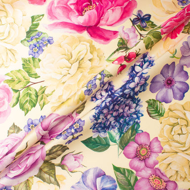 Bold Floral Printed Cream Silk Blend Mikado