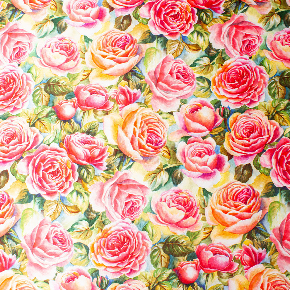 Deep Yellow & Pink Rose Printed Mixed Fibre Mikado