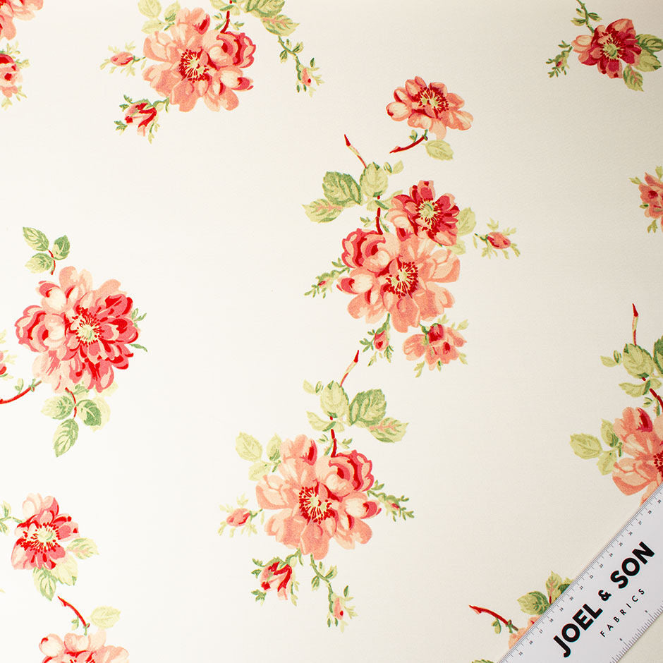 Rose Printed Ivory Pure Silk Gazar