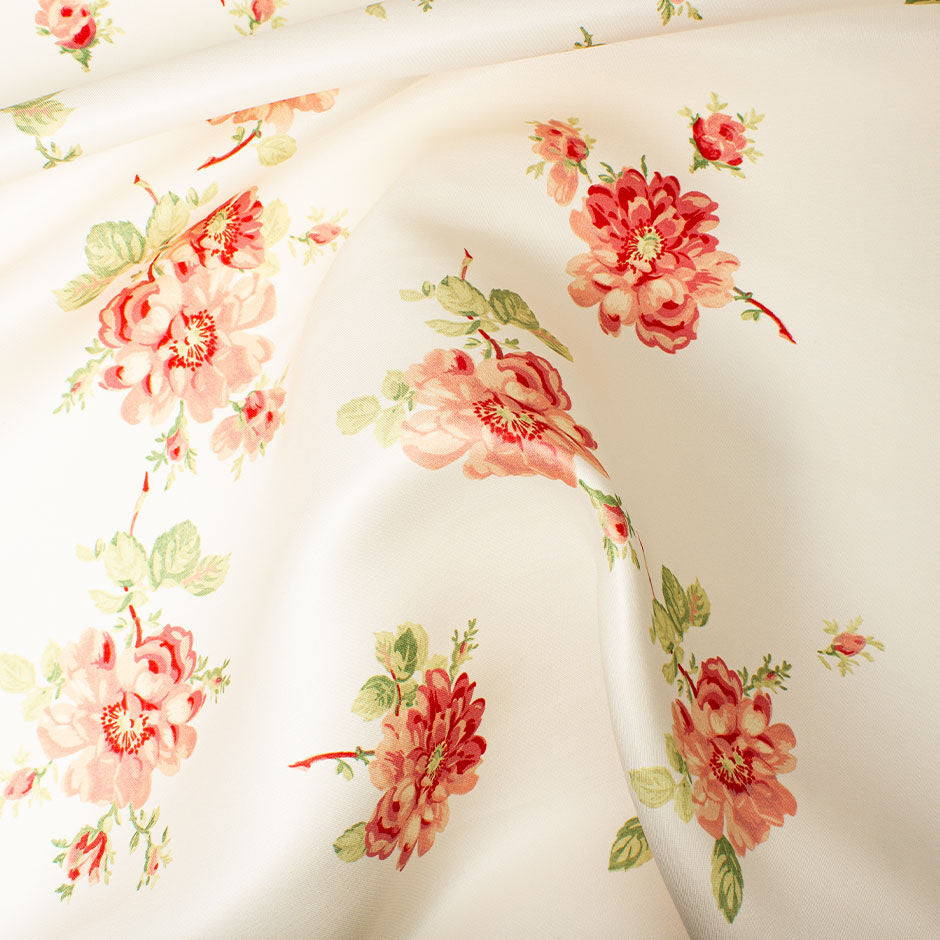 Rose Printed Ivory Pure Silk Gazar