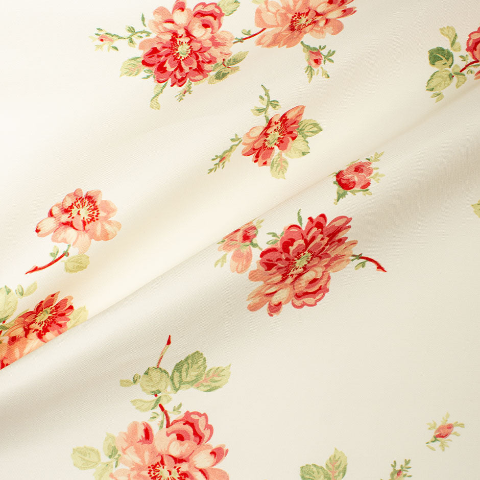 Rose Printed Ivory Pure Silk Gazar