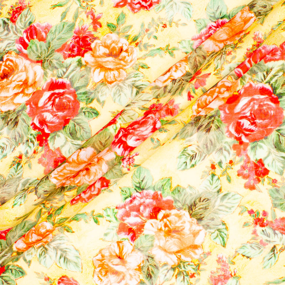 Orange & Pink Cotton Voile Jacquard | Summer Cotton Fabric