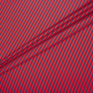 French Blue & Red Striped Reversed Silk Satin