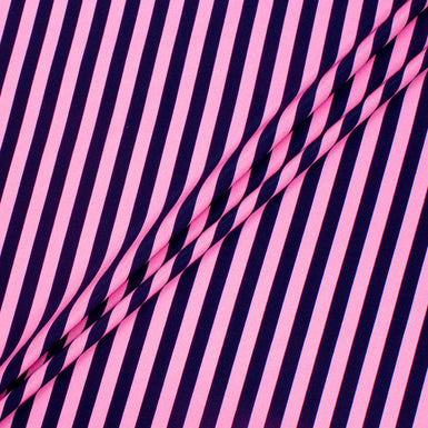 Bubble Gum Pink & Blue Candy Striped Reversed Silk Satin