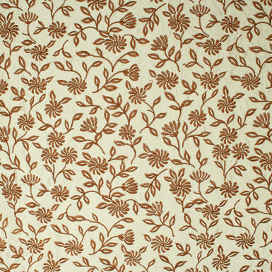 Brown Floral Embroidered Sage Green Silk Shantung