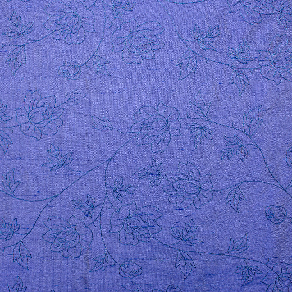 Embroidered Rich Periwinkle Blue Silk Shantung