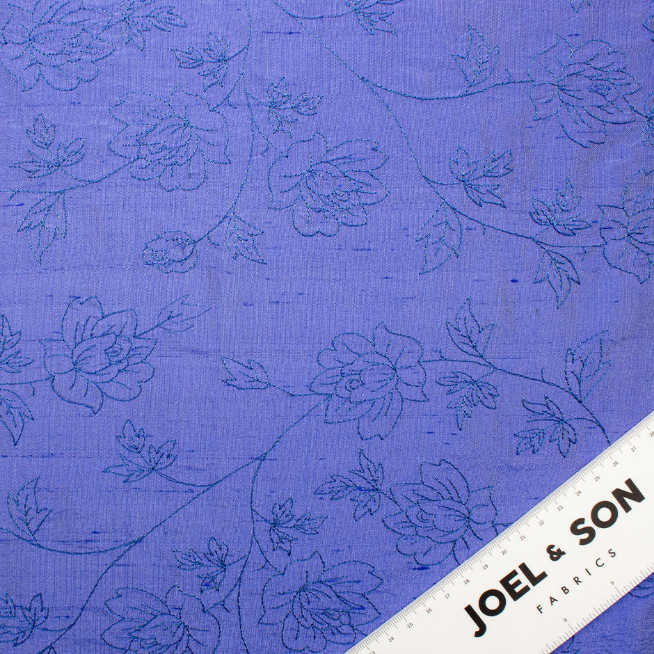 Embroidered Rich Periwinkle Blue Silk Shantung