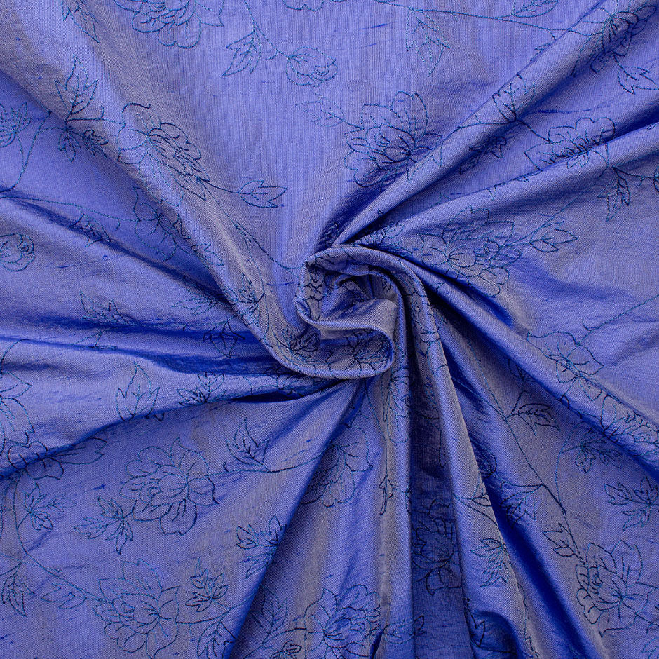 Embroidered Rich Periwinkle Blue Silk Shantung