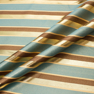 Gold, Brown & Duck Egg Blue Striped Polyester Lamé