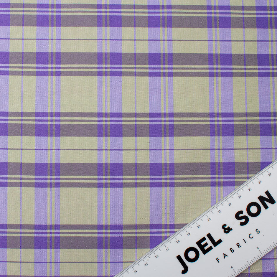 Purple & Olive Green Tartan Checkered Silk Taffeta (A 1.85m Piece)