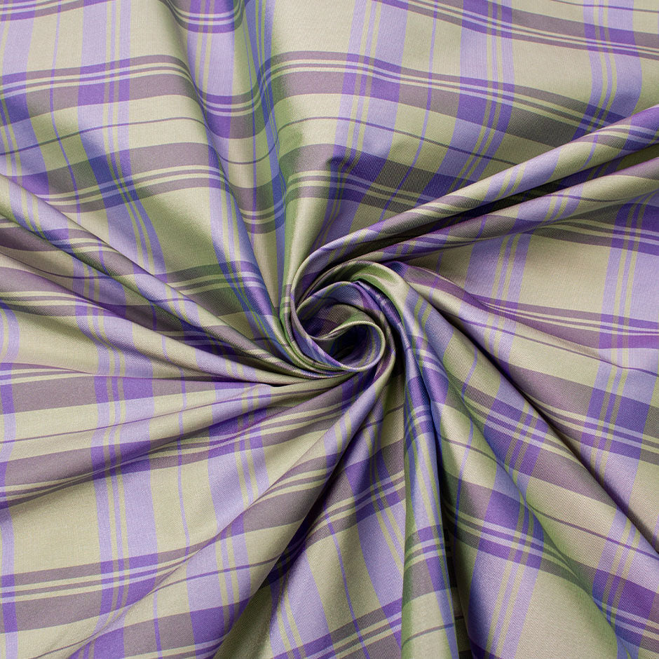 Purple & Olive Green Tartan Checkered Silk Taffeta (A 1.85m Piece)