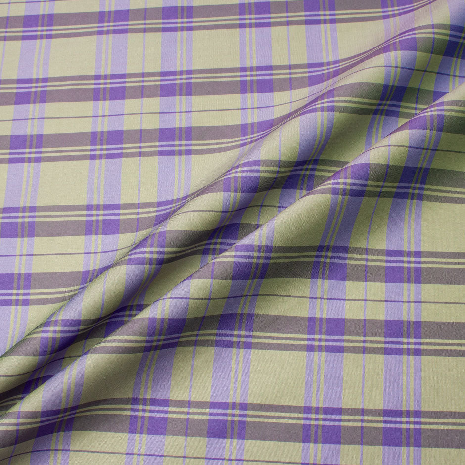 Purple & Olive Green Tartan Checkered Silk Taffeta (A 1.85m Piece)