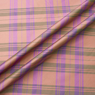 Purple & Peach Tartan Checkered Silk Taffeta