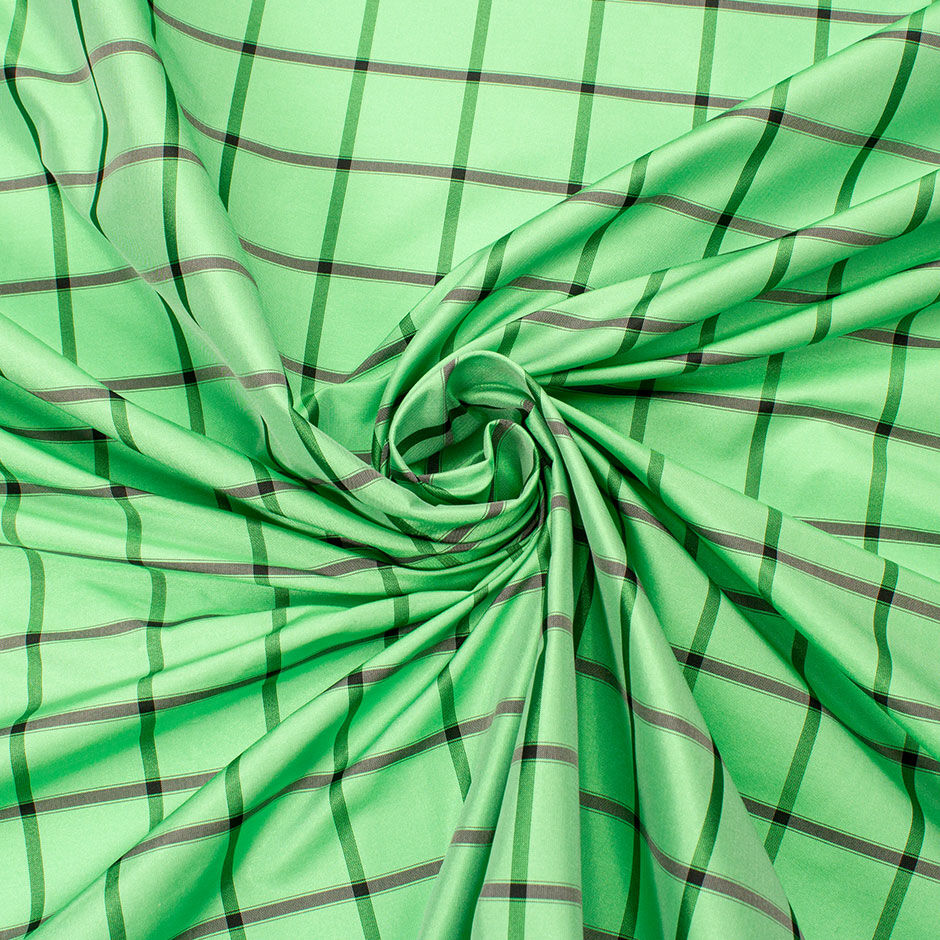 Rich Green Checkered Pure Silk Taffeta